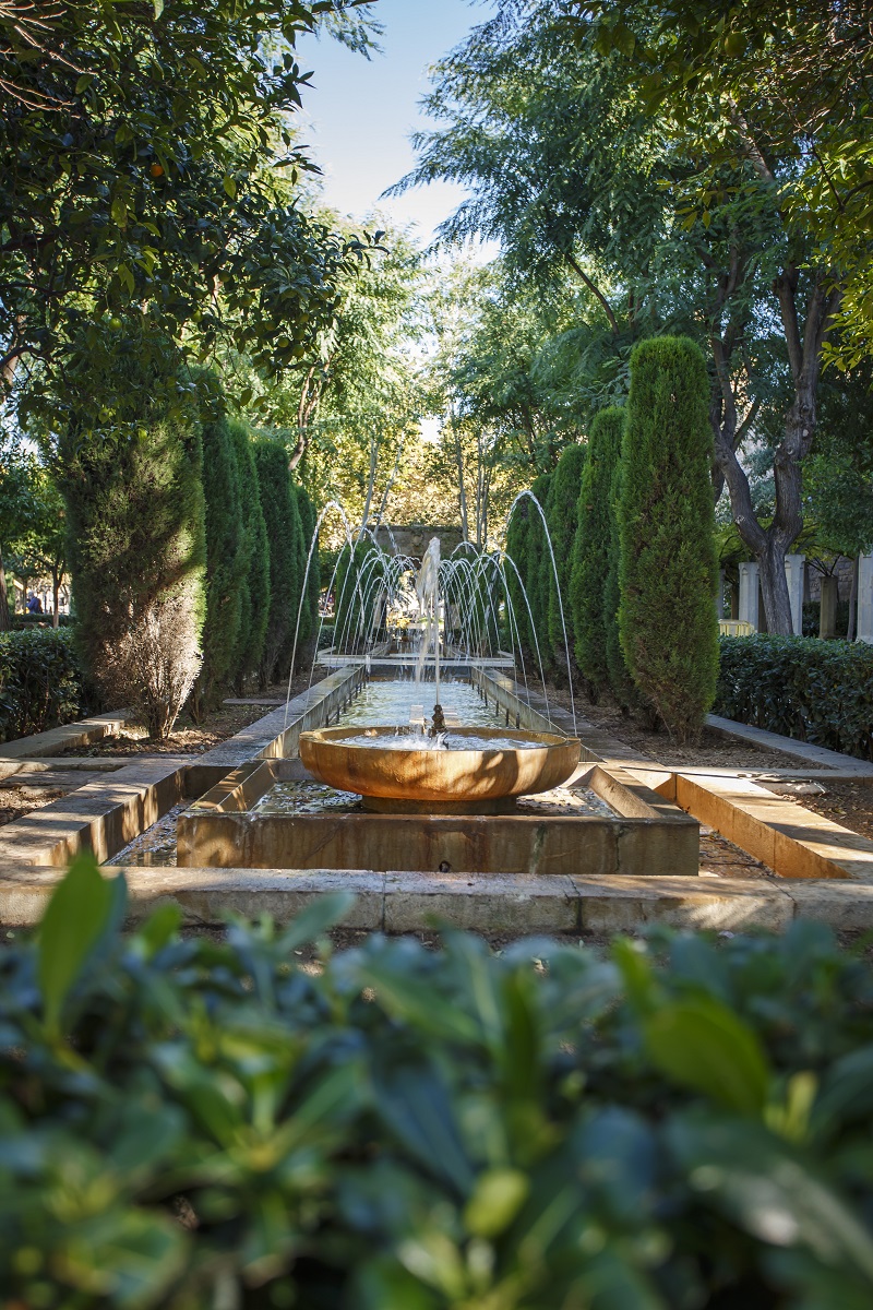 Beautiful and symmetrical fountain near the cathedral of Palma.