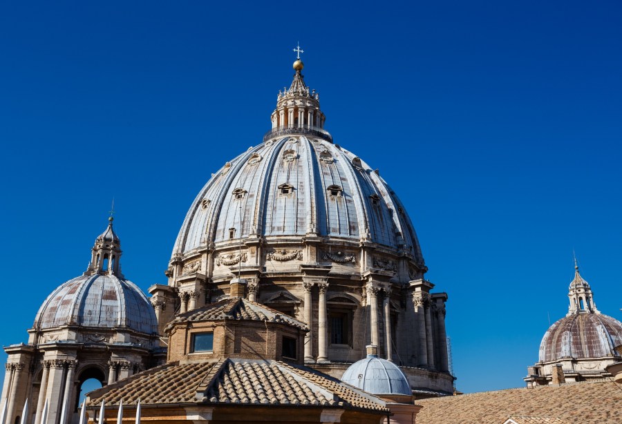 Beautiful image of the cupola of St Peters Basilica from the top of the roof
