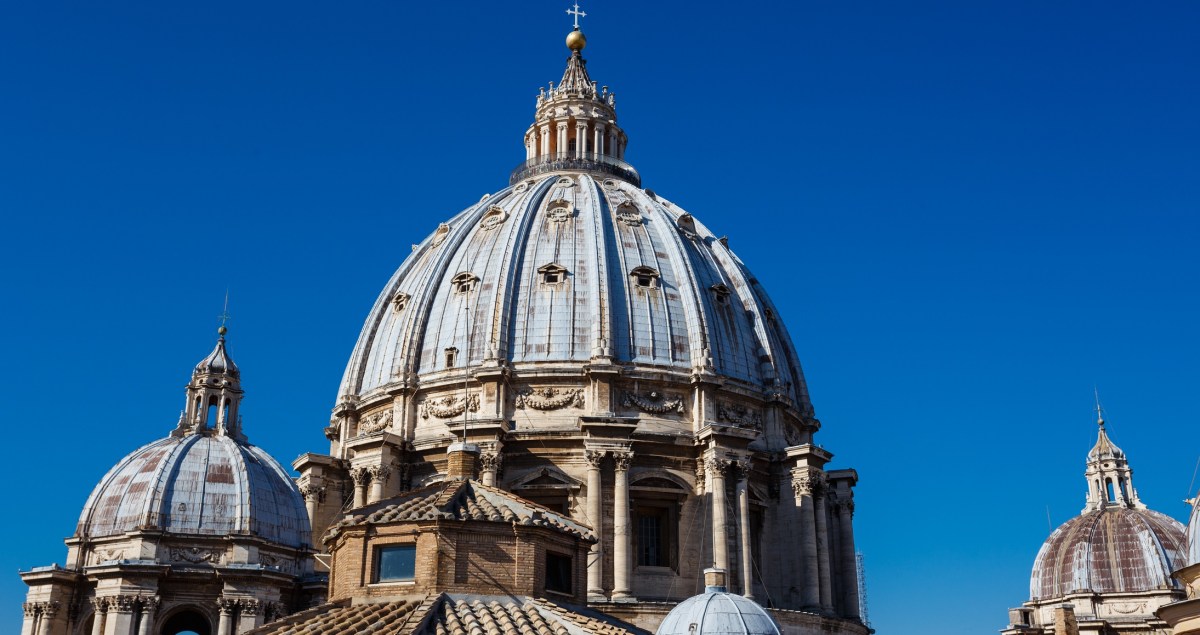 Beautiful image of the cupola of St Peters Basilica from the top of the roof